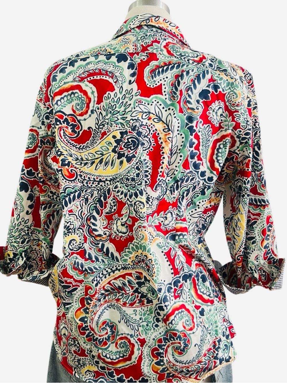 CHAPS - NO iRON - Paisley Navy and White Gingham Button-Down Shirt - Picture 6 of 6